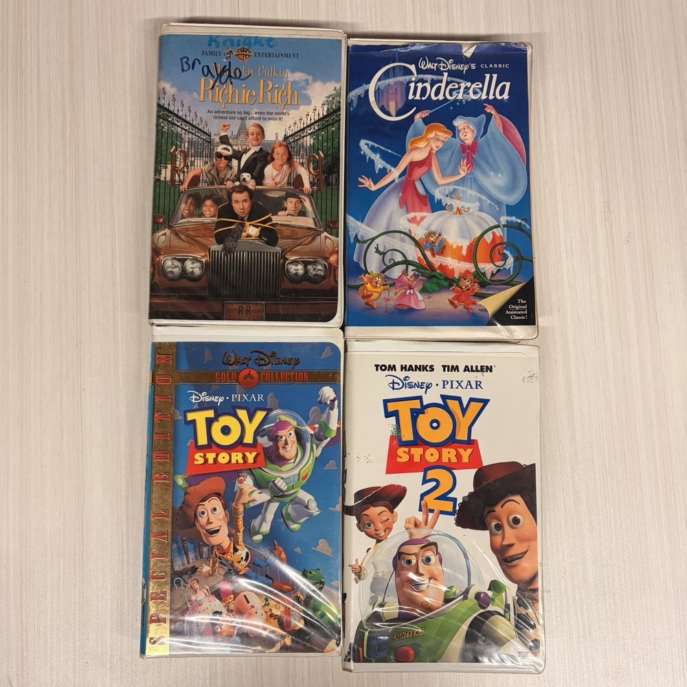 Disney Pixar VHS Lot Toy Story 1 2 Cinderella Black Diamond Richie Rich 4pc